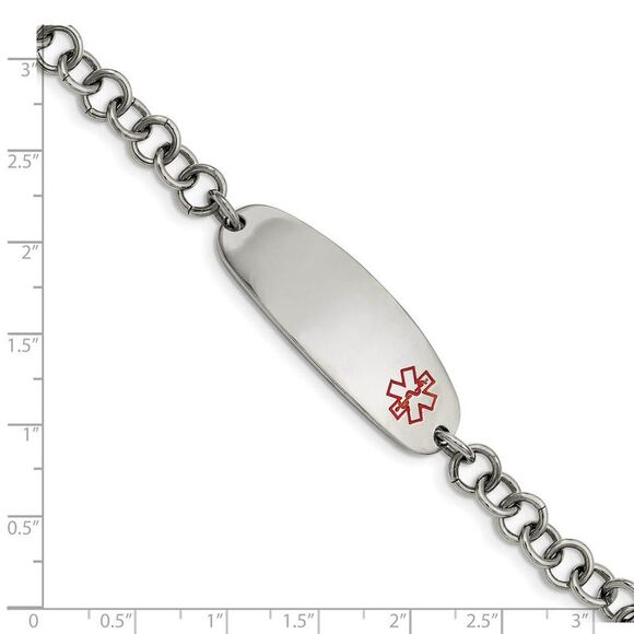 Stainless Steel Red Enamel Medical I.D. Bracelet, 7.25 Inch - Picture 5 of 7